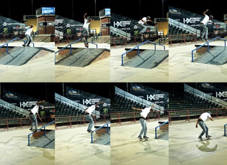 Shuaib Philander showing his skateboarding skill at the Kimberley plaza