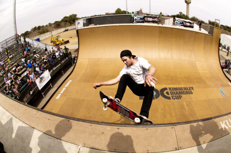 Evan Binge skating the vert ramp