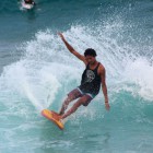 Michael Februar taking the win at the Off The Lip Mo Retro Surfing Jam