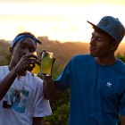 Well deserved drink after the skateboarding session