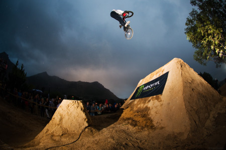Malcolm Peters tricking his way in second place in the BMX division at The Night Harvest