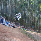 Rachel Atherton racing down to the finish line to claim 2nd in the Dowhill MTB World Cup