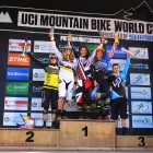 Elite Women Podium at the Dowhill MTB World Cup in PMB