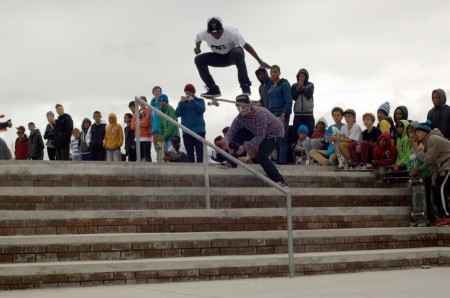 Khule Ngubane showing his skateboarding skills 