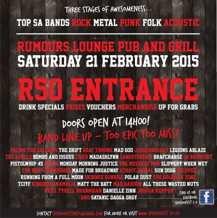 Band line-up and info for SpeedoFest 2.0