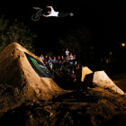 Kevin Peraza throwing a huge superman seatgrab in The Night Harvest BMX contest