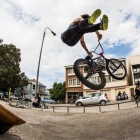 BMX rider Robert Davies with a no footer can