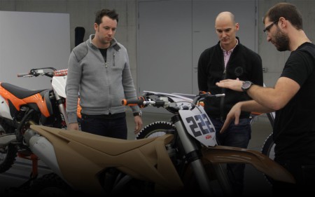 The likes of DeCoster, Everts, Dungey and Cairoli working on the new KTM Motocross bikes