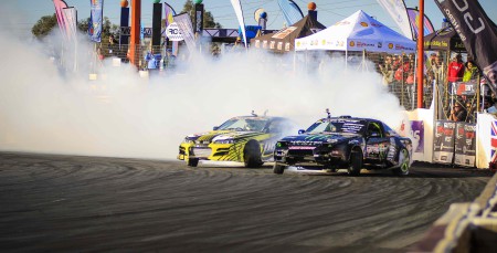 Jason Webb leads Shane Gutzeit into the last corner at SupaDrift Series 05