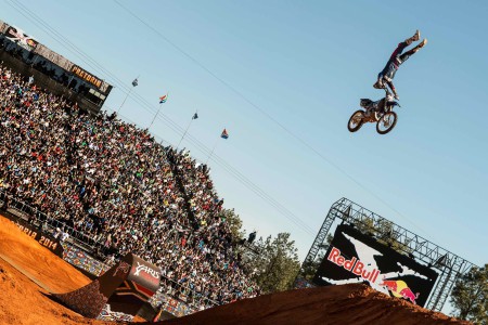 Adam Jones performing the Rigormortis during the 2014 Red Bull X-Fighters stop in Pretoria