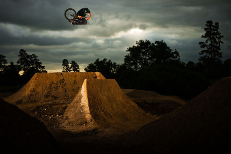 Malcolm Peters taking the BMX category win at Dawn of the Dirt