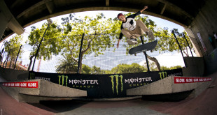 Allan Adams skateboarding his way to the win at the Globe Back 2 Back Bangers contest
