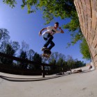 Brandon Ramos skating at the YBF Plaza