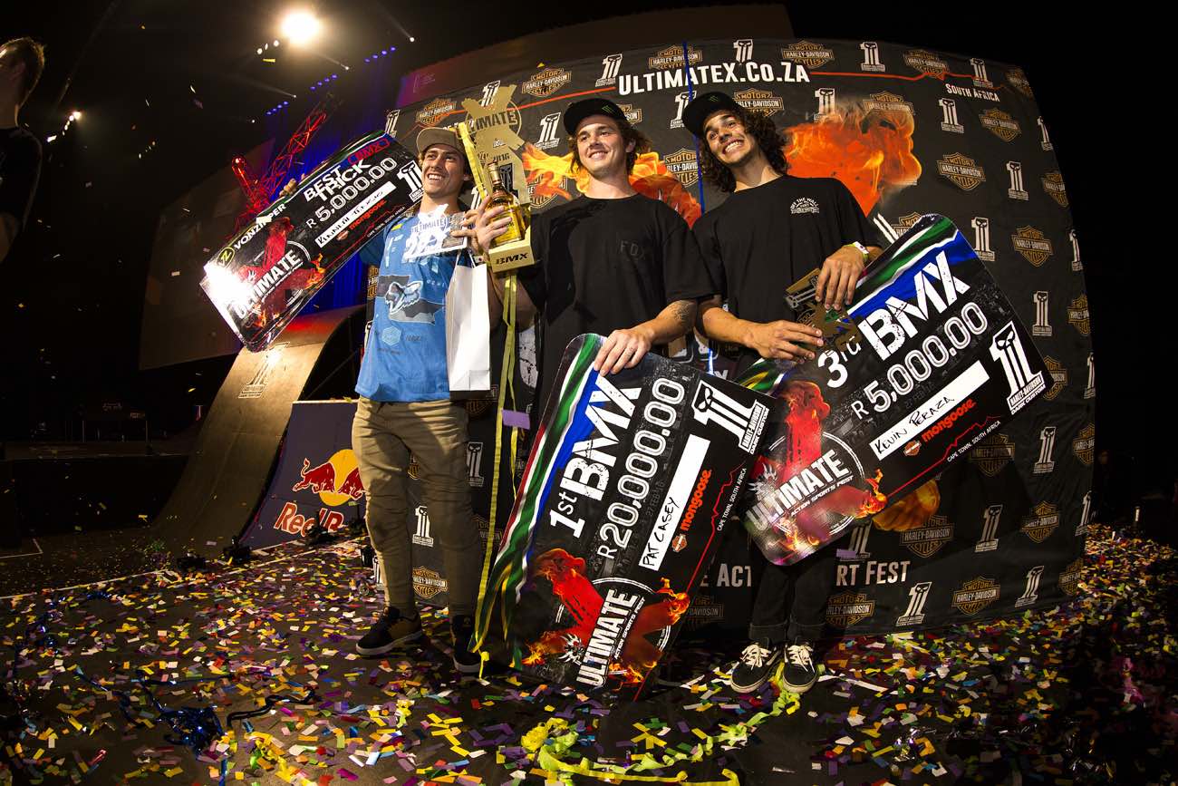 Pat Casey on the BMX podium at Ultimate X 2016