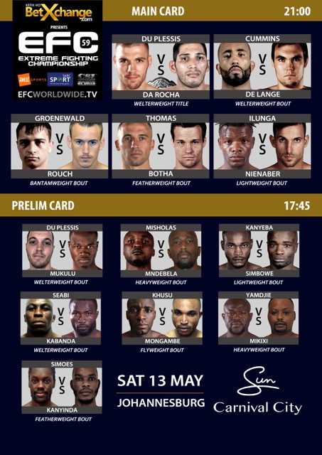 EFC 59 bring 12 exciting Mixed Martial Arts bouts to the hexagon on 13 May