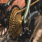 The SRAMthe gold XX1 drivetrain on the Santa Cruz Bronson
