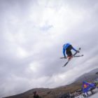 Dimonik Schalper skiing in the Ultimate Ears Winter Whip slopestyle contest