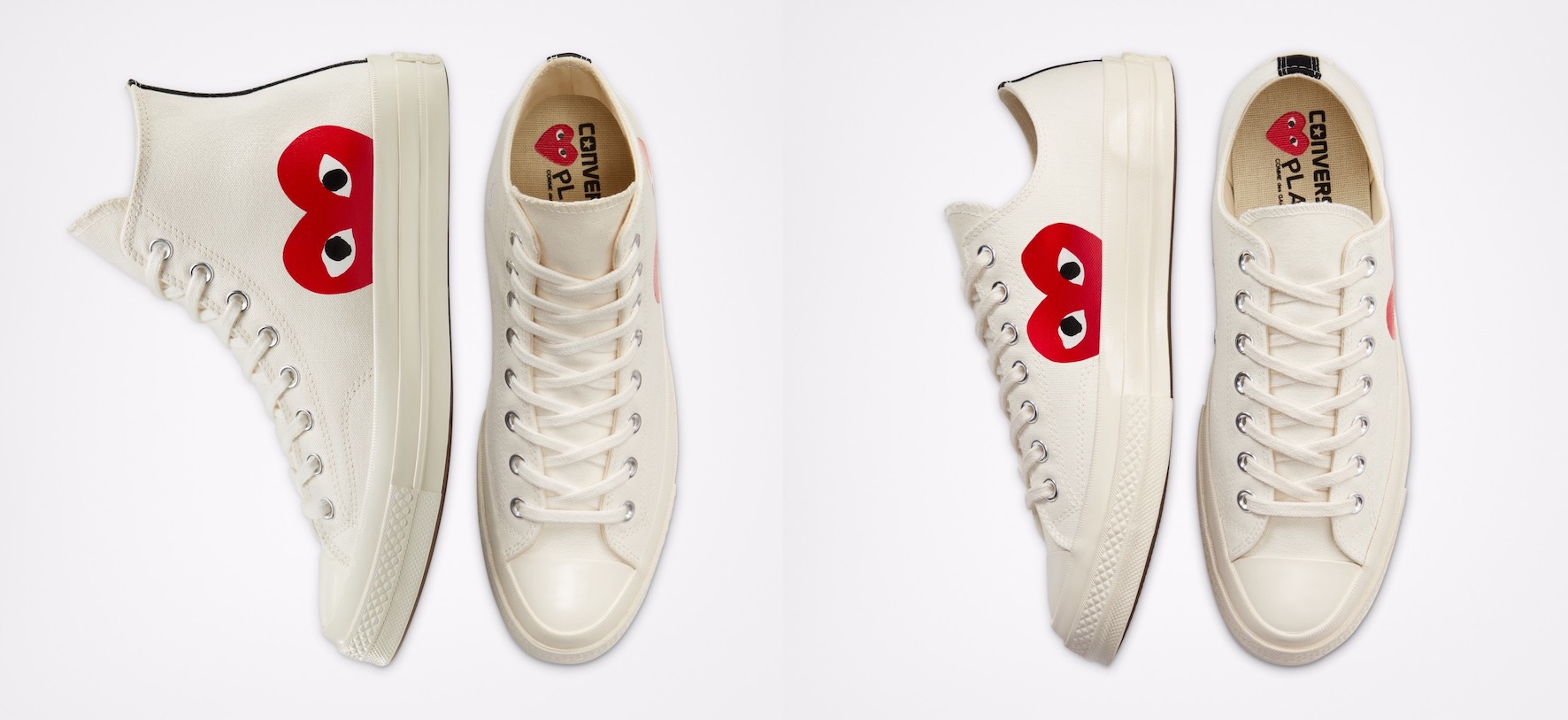 The Converse X Comme des Garçons PLAY Chuck 70 in Milk/White